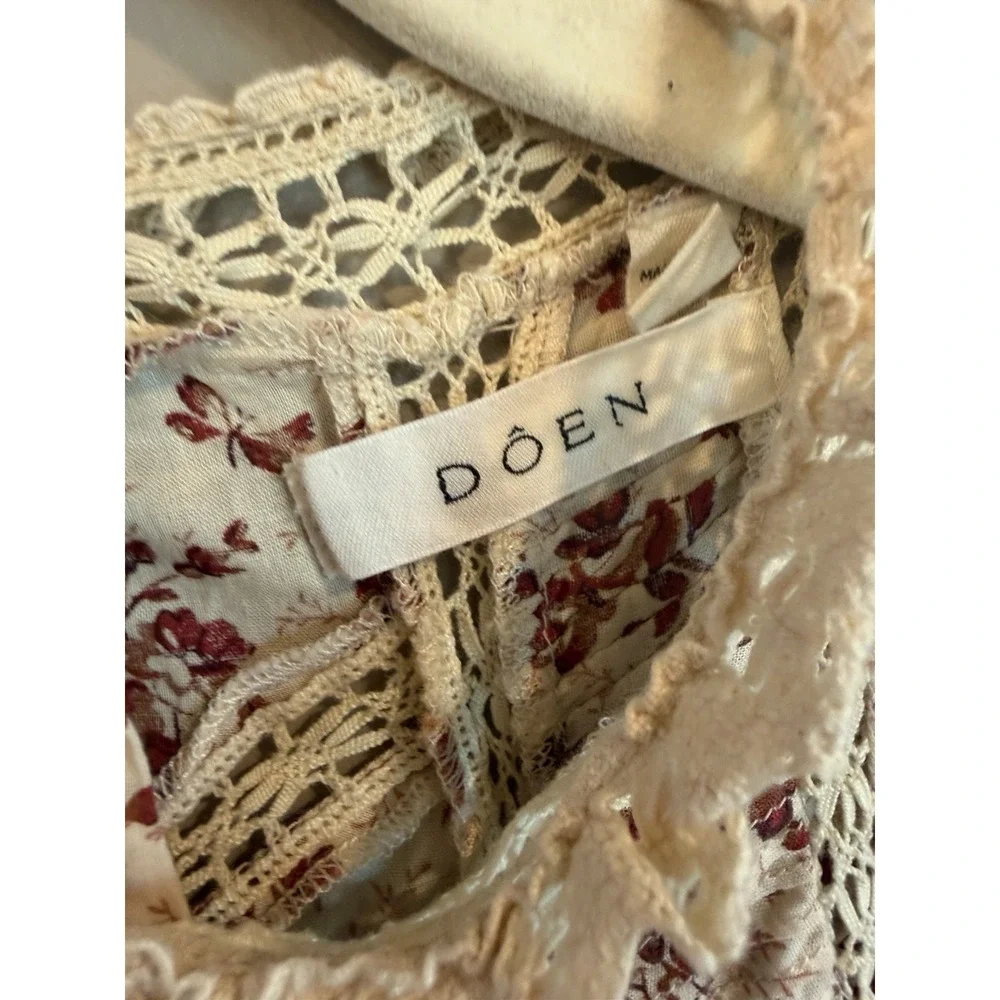 Doen Dress Songbird Toile Floral Lace Victorian Belted Designer Retro S No Belt - Picture 2 of 5